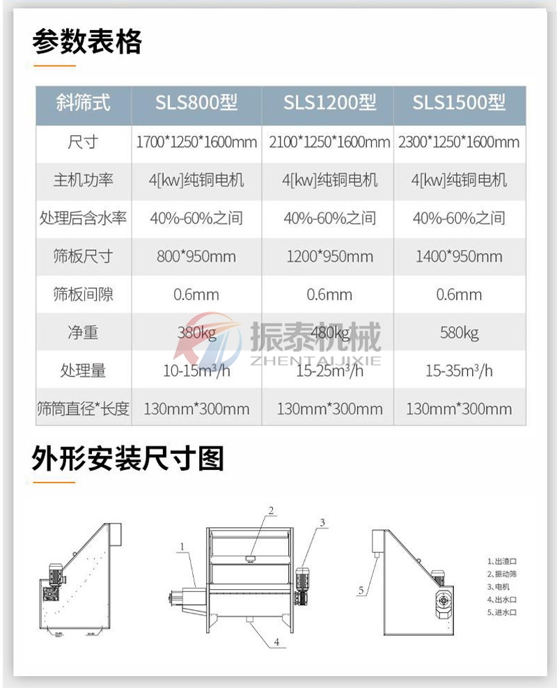 斜篩式固液分離機技術參數 斜篩式固液分離機技術參數